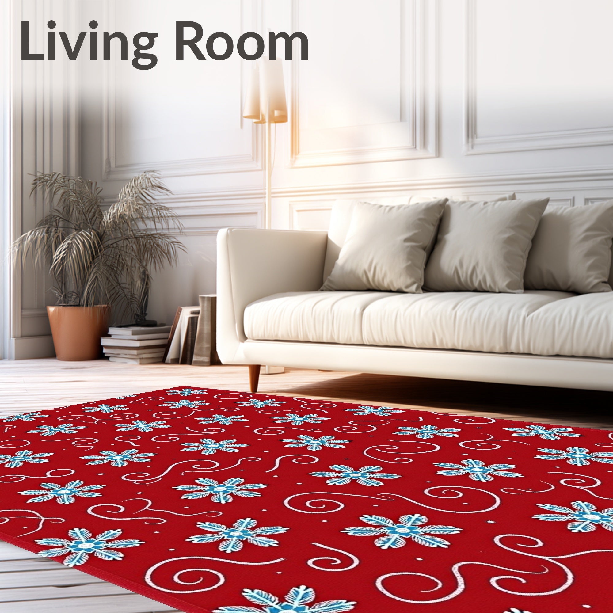 Red Snowflake Swirl Medallion Rug