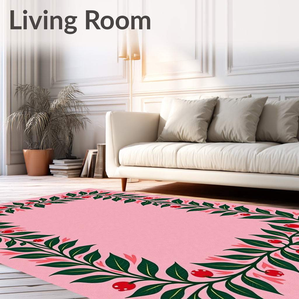 Pink Berry Branch Border Rug