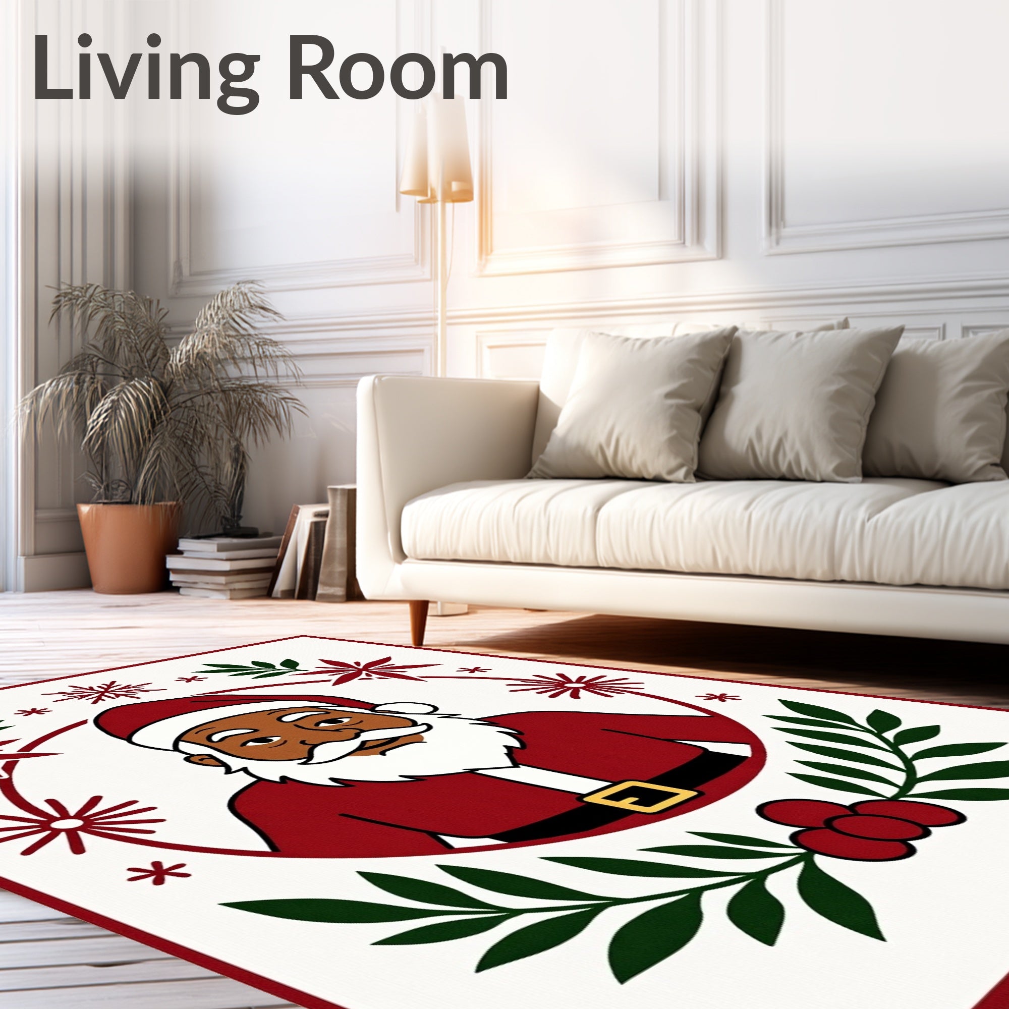 Festive Santa Claus Christmas Wreath Rug