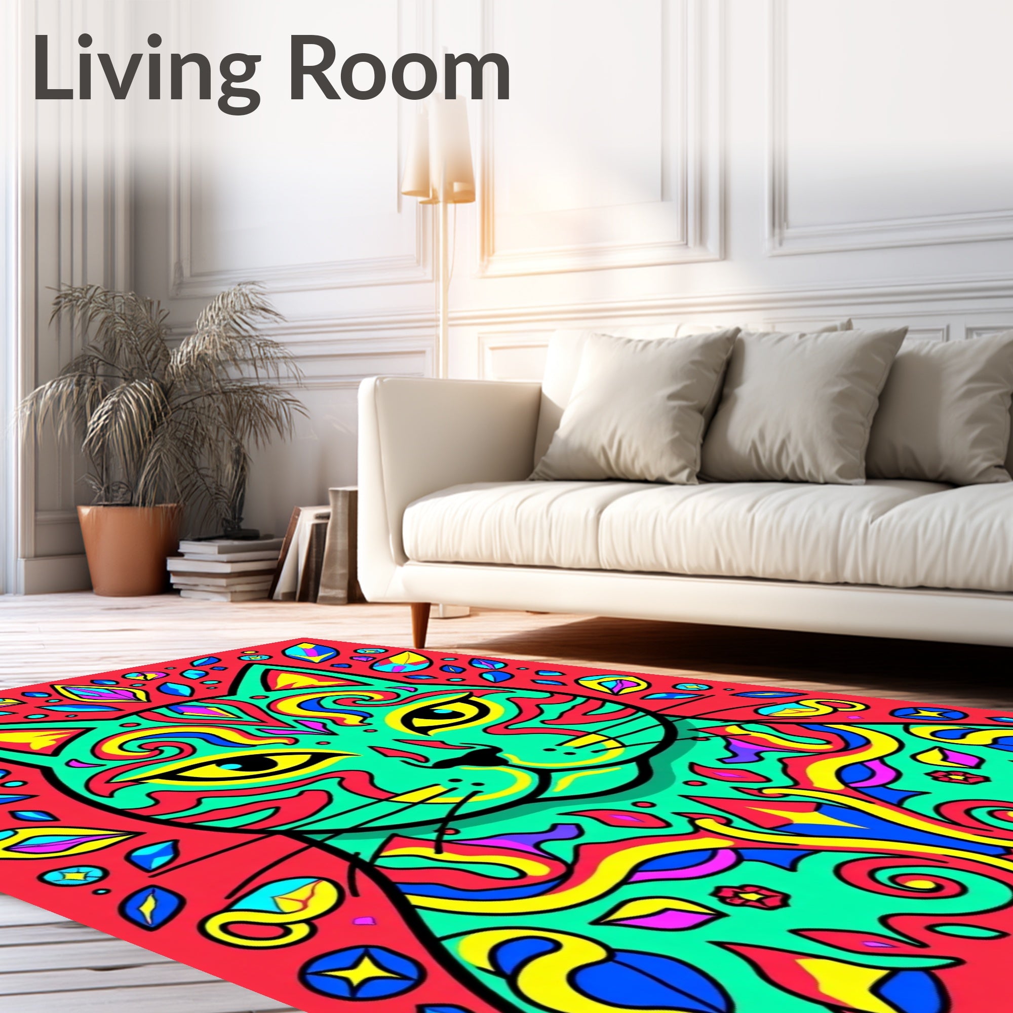 Vibrant Cat Kaleidoscope Jewel Accents Rug