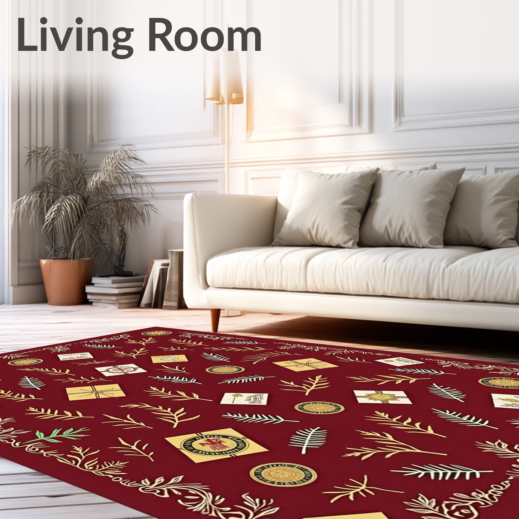 Crimson Golden Leaf Gift Collage Rug