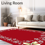 Crimson and Gold Snowflake Bow Frame Rug