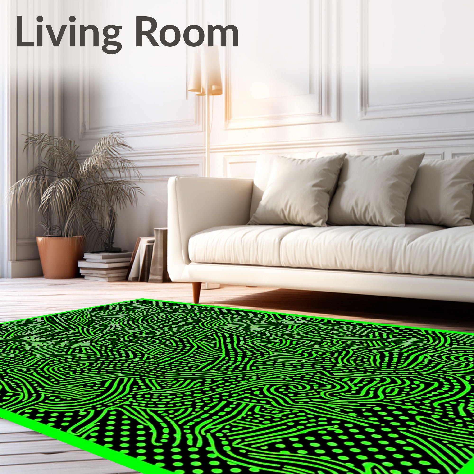 Vibrant Lime Grassy Swirl Texture Rug