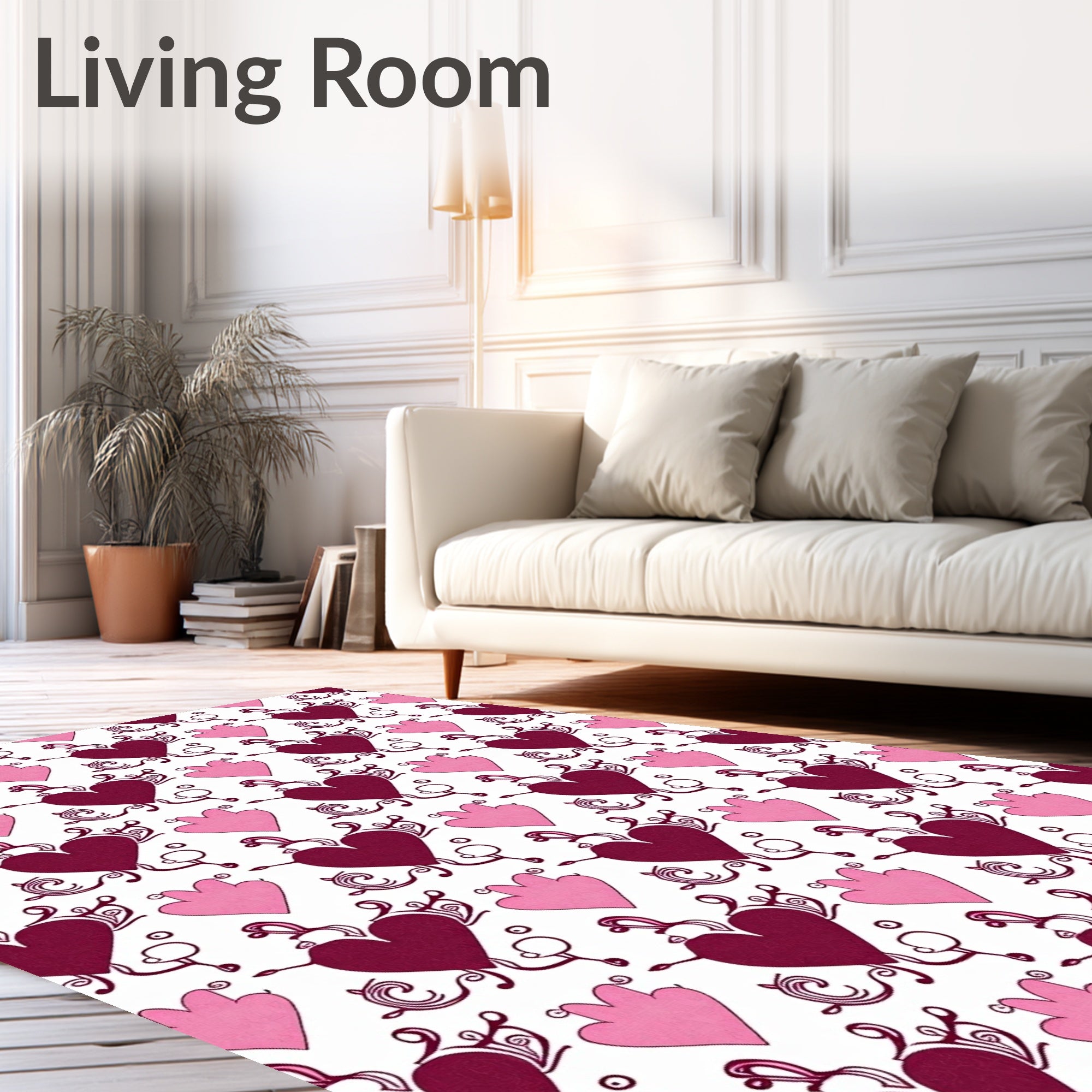 Crimson Pink Heart Flourish Arrangement Rug