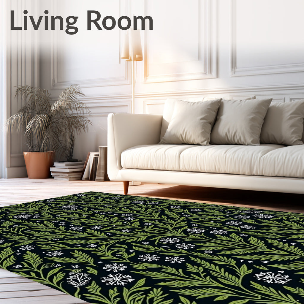 Green Leaf Snowflake Botanical Garden Rug