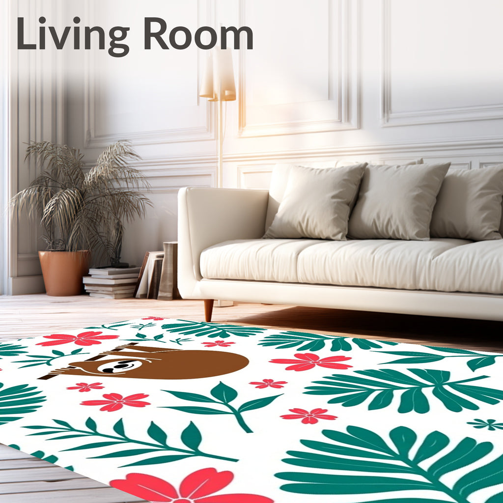 Whimsical Sloth Floral Jungle Rug