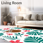 Whimsical Sloth Floral Jungle Rug