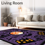 Halloween Purple Bat Moon Houses Rug