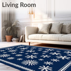 White Snowflake Navy Blue All Over Rug