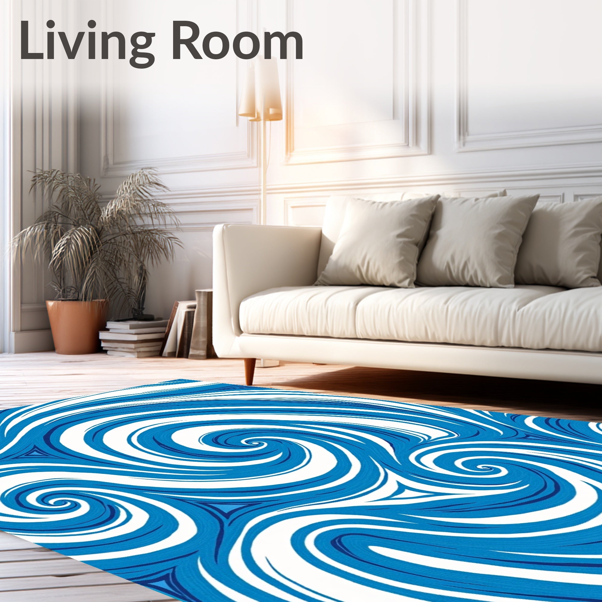 Intense Blue Swirl Contemporary Abstraction Rug