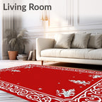 Red White Ornate Floral Border Rug