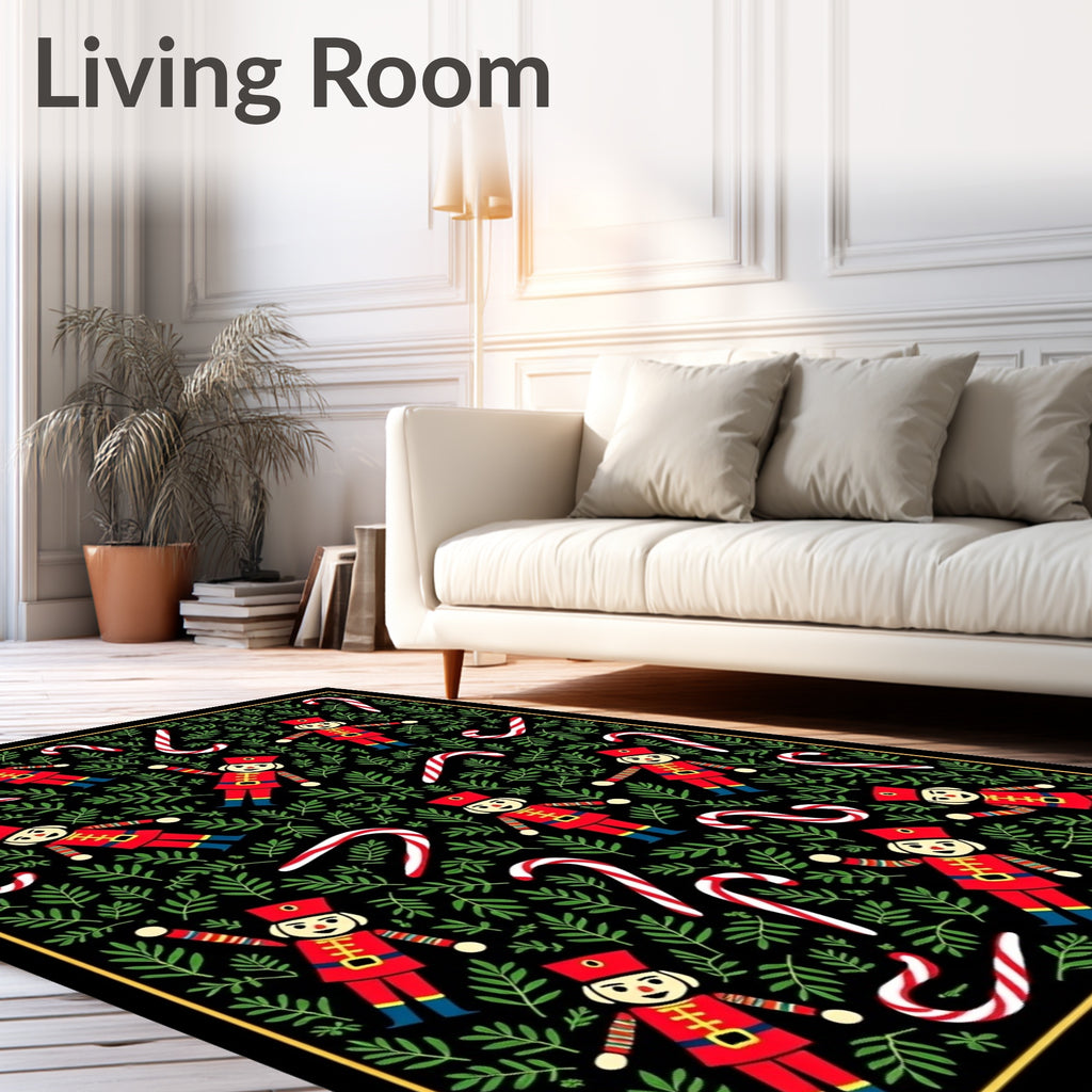Festive Red Nutcrackers Candy Canes Greenery Rug