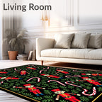 Festive Red Nutcrackers Candy Canes Greenery Rug