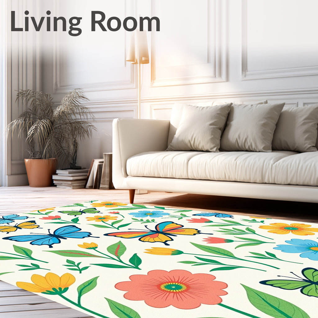 Colorful Butterfly Garden Floral Whimsy Rug
