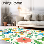 Colorful Butterfly Garden Floral Whimsy Rug