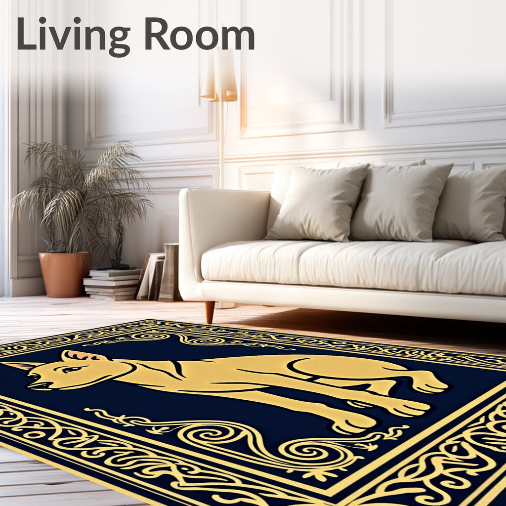 Golden Dog Portrait Navy Ornate Rug