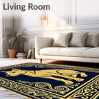 Golden Dog Portrait Navy Ornate Rug