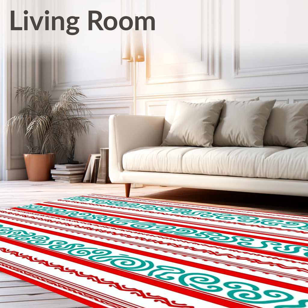 Whimsical Red Turquoise Stripe Swirl Rug