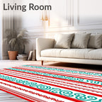 Whimsical Red Turquoise Stripe Swirl Rug