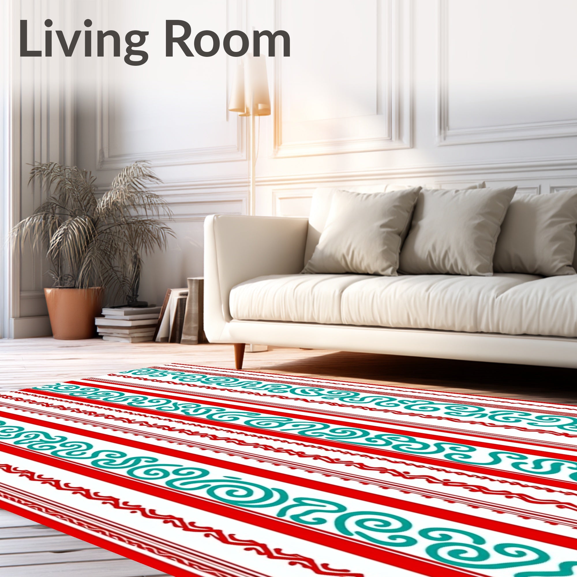Whimsical Red Turquoise Stripe Swirl Rug