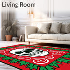 Vibrant Red Skull Foliage Swirl Icon Rug