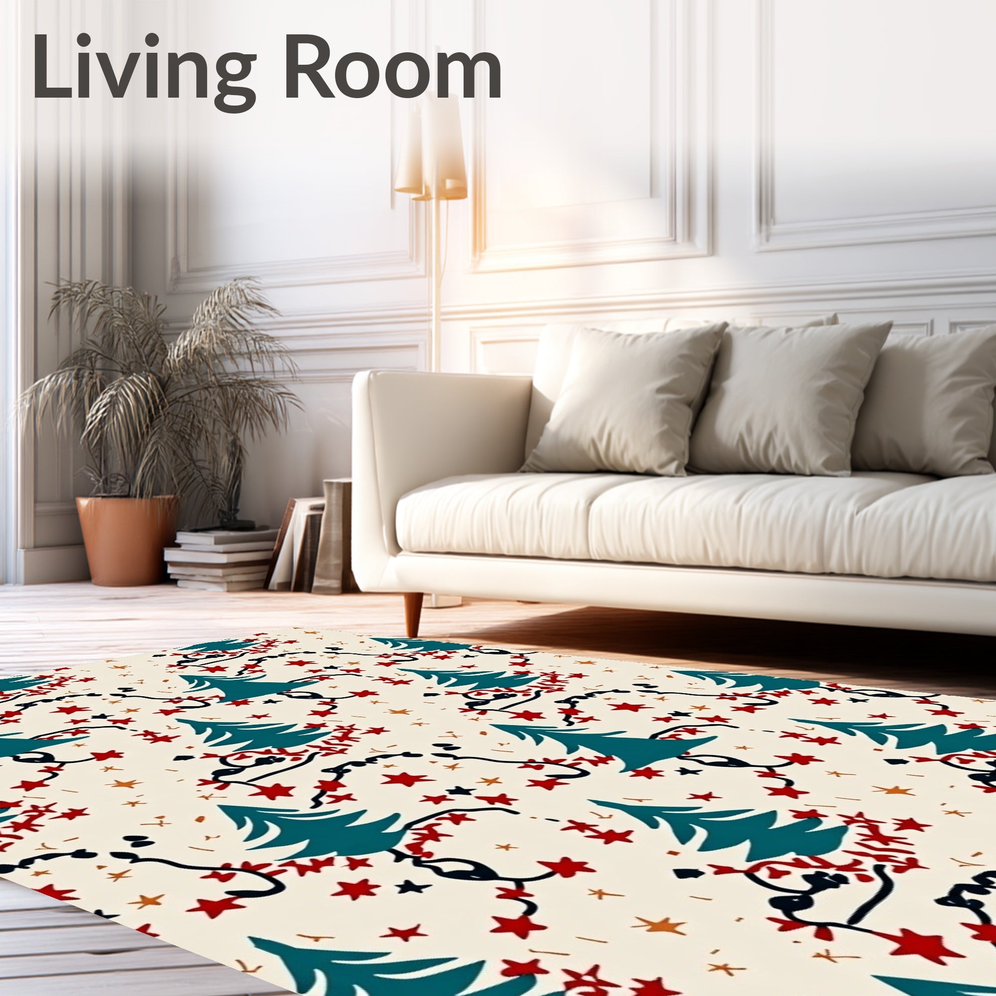 Teal Pine Tree with Red Star Garland Rug
