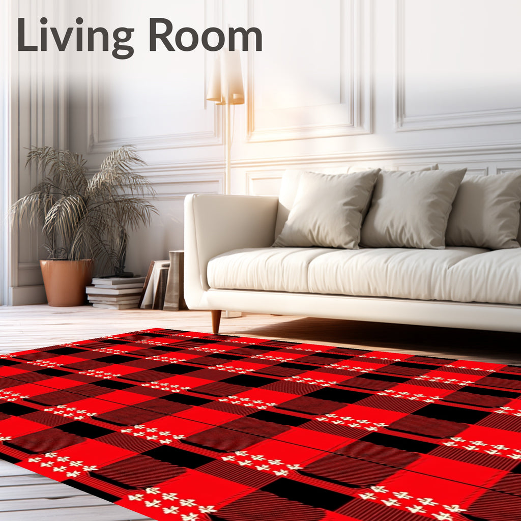 Red Black Buffalo Check Folk Art Rug