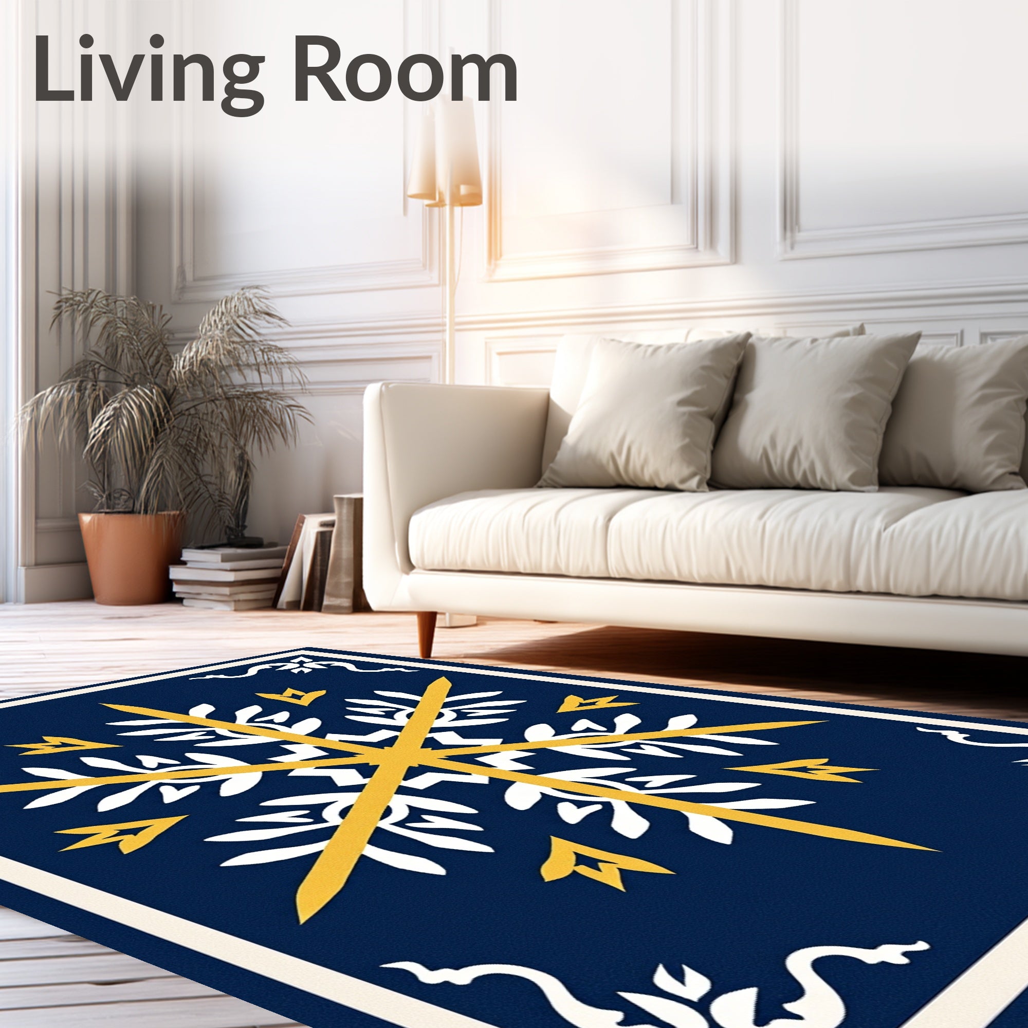 Dark Blue Golden Snowflake Medallion Rug