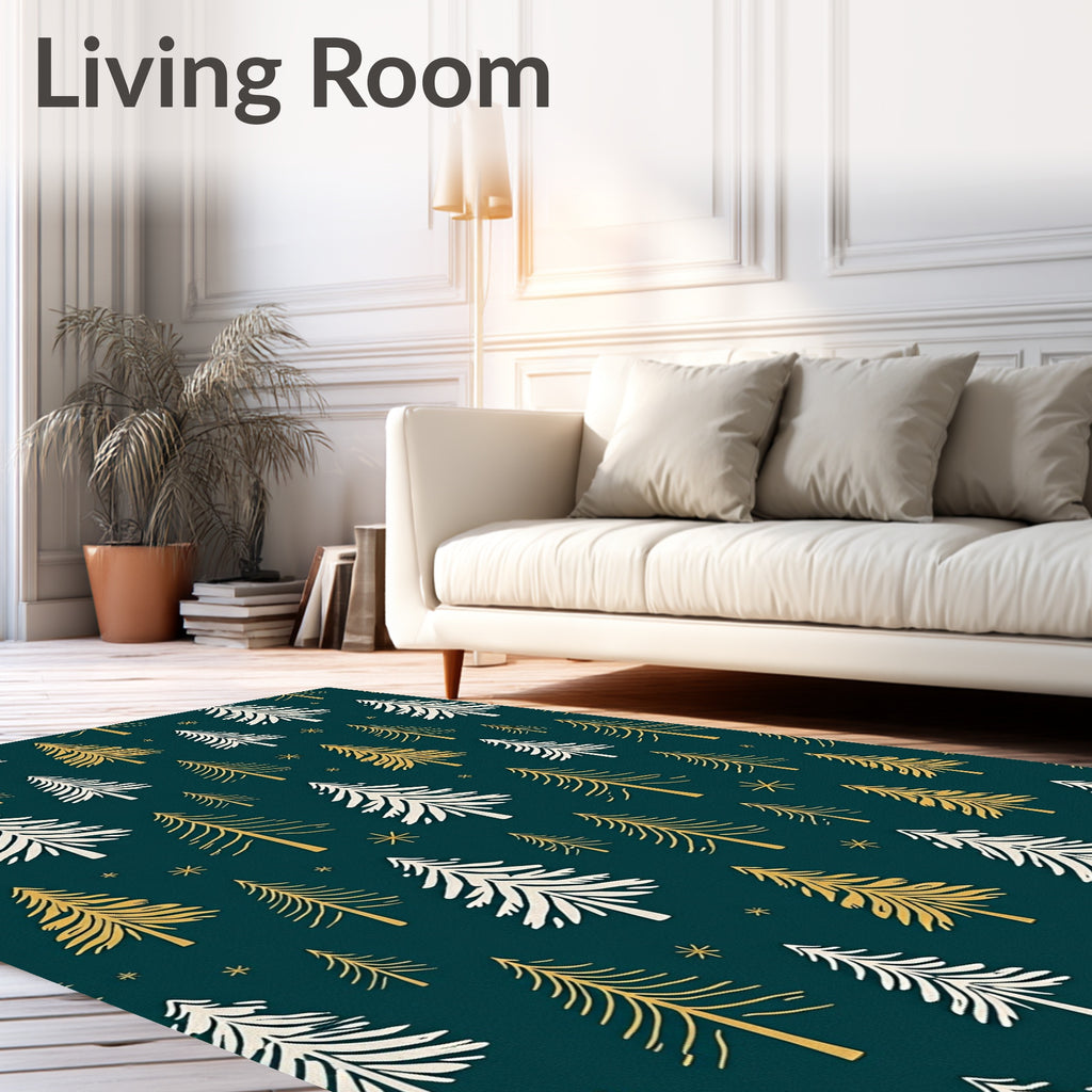 Evergreen Trees White Gold Rug