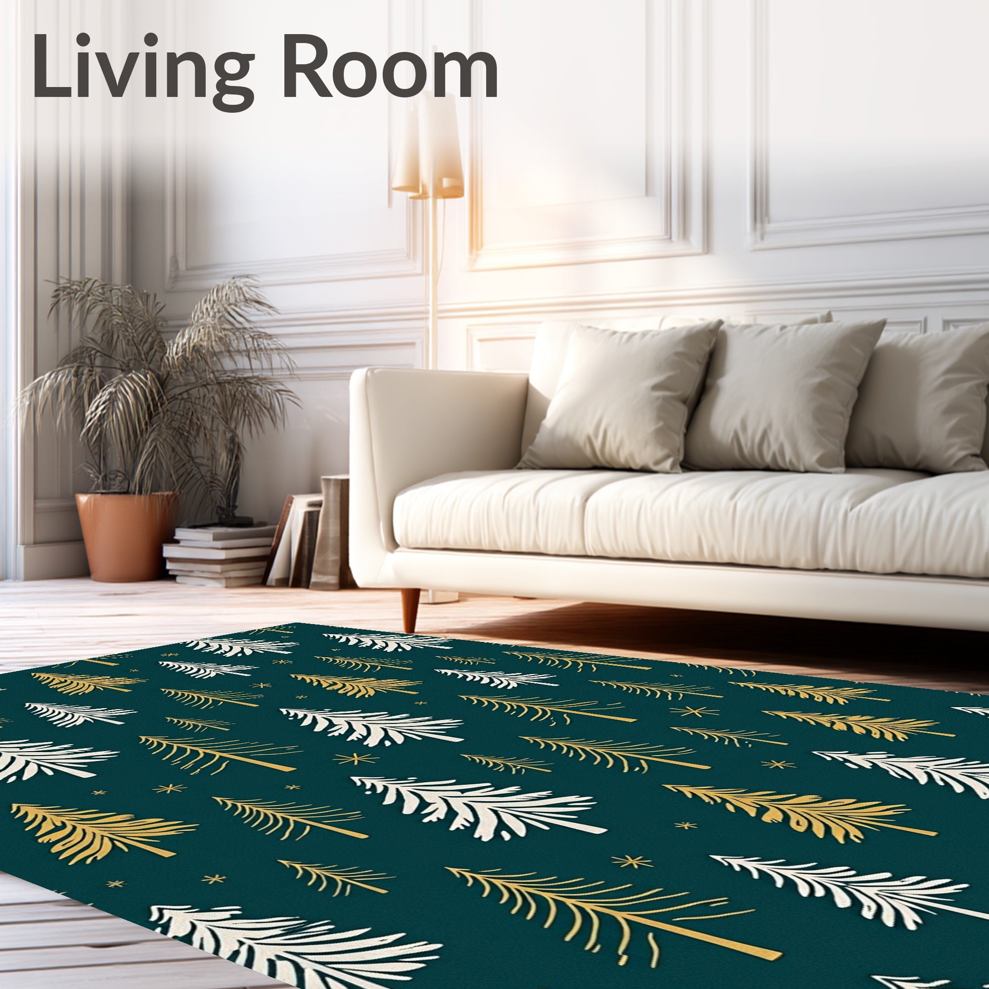 Evergreen Trees White Gold Rug