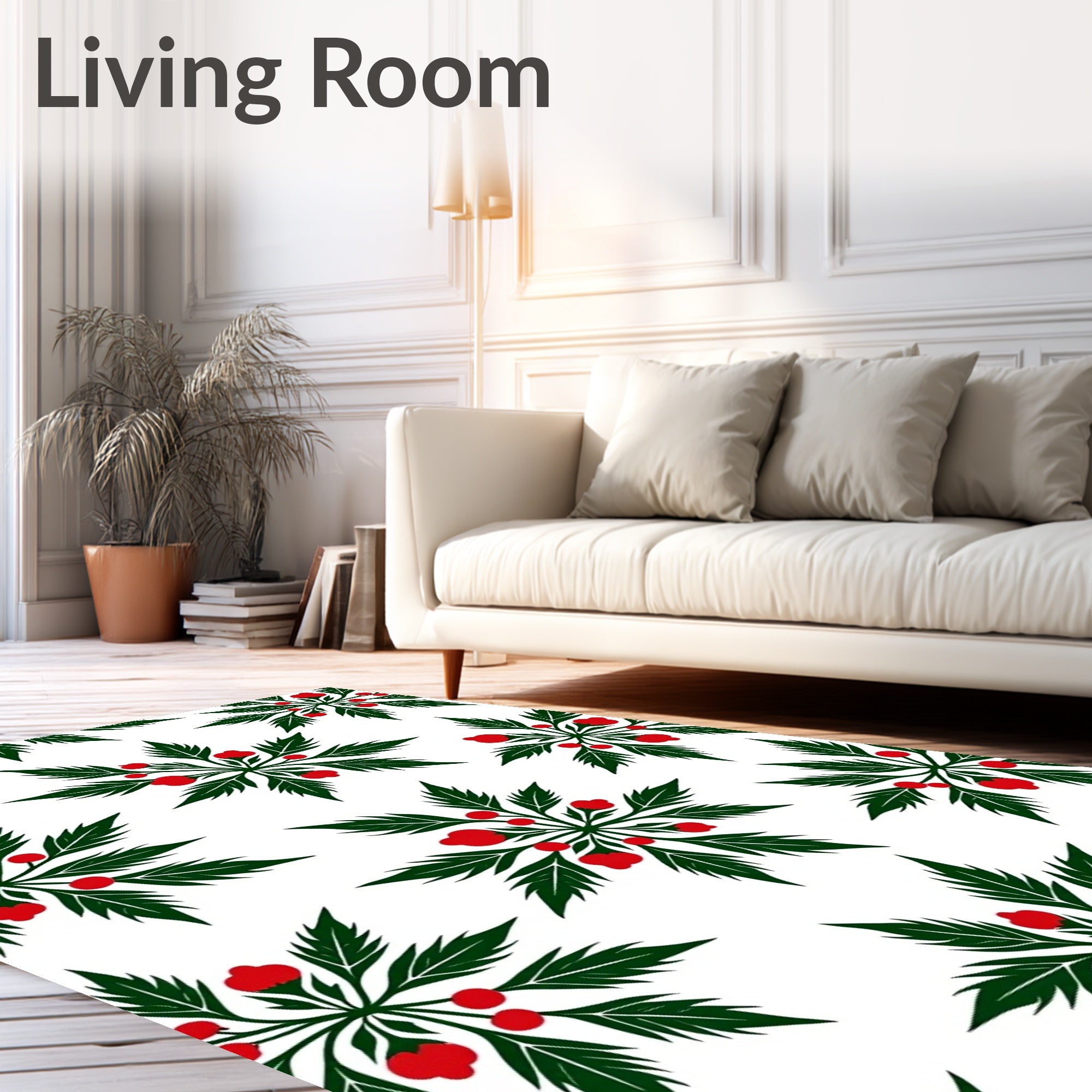 Green Leaf Red Berry Starburst Rug