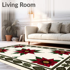 Crimson Poinsettia Floral Border Rug