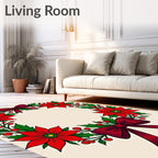 Crimson Poinsettia Holly Berry Festive Wreath Rug