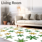 Gold Green Snowflake Snow Fall Rug
