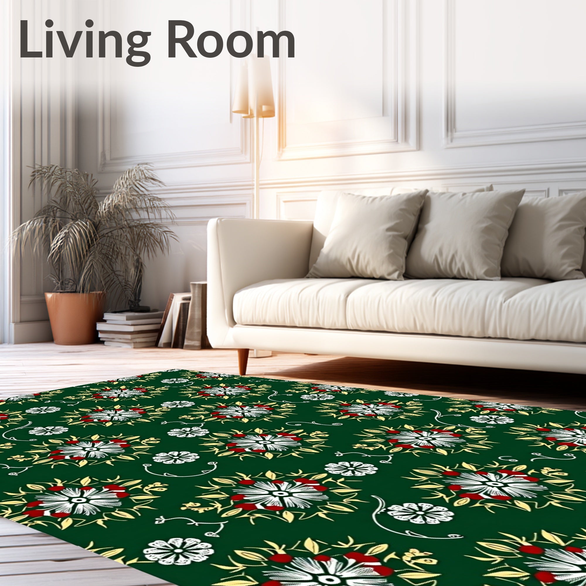 Emerald Floral Medallion Red Cream Rug
