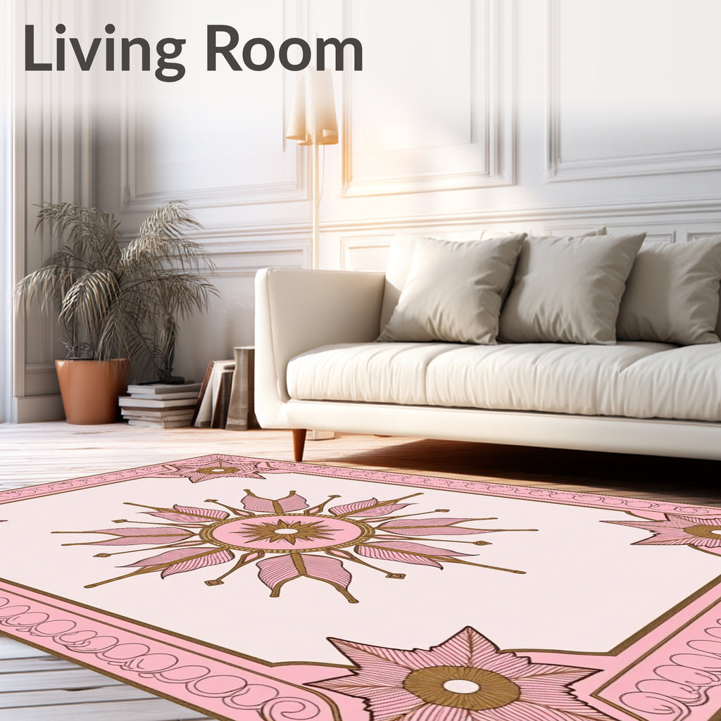 Pink and Gold Sunburst Medallion Rug