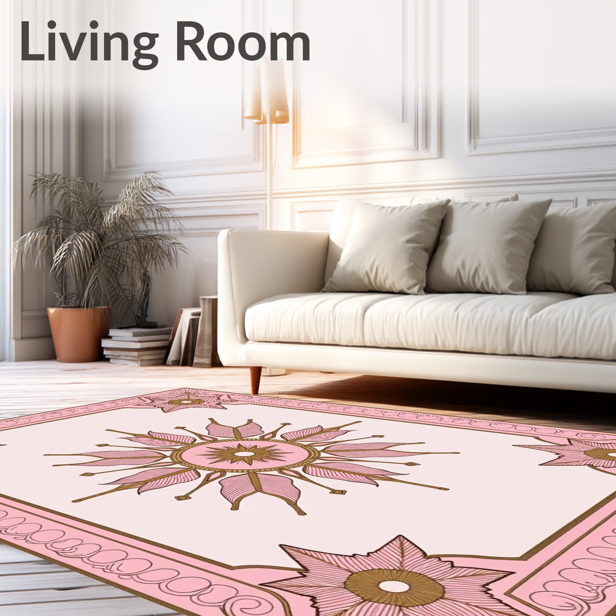 Pink and Gold Sunburst Medallion Rug