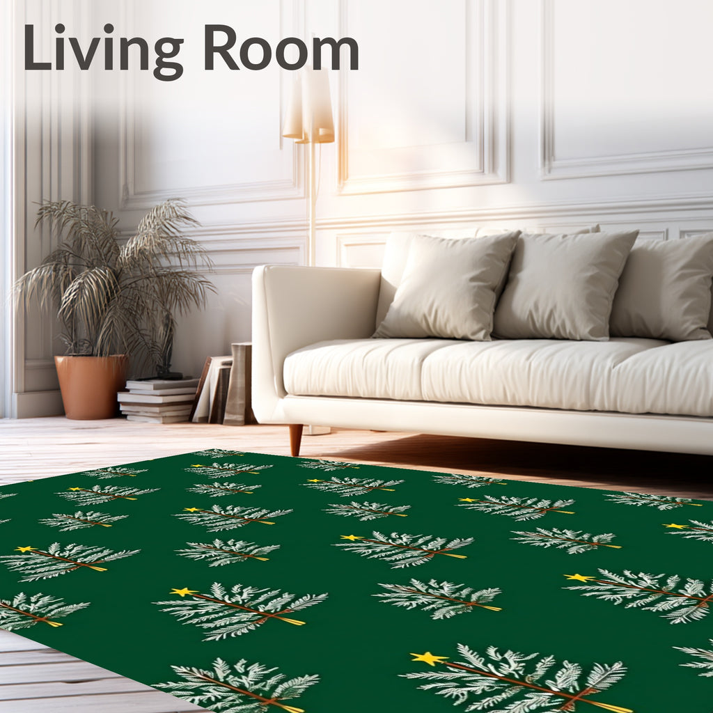 Green Evergreen Trees Star Accent Rug