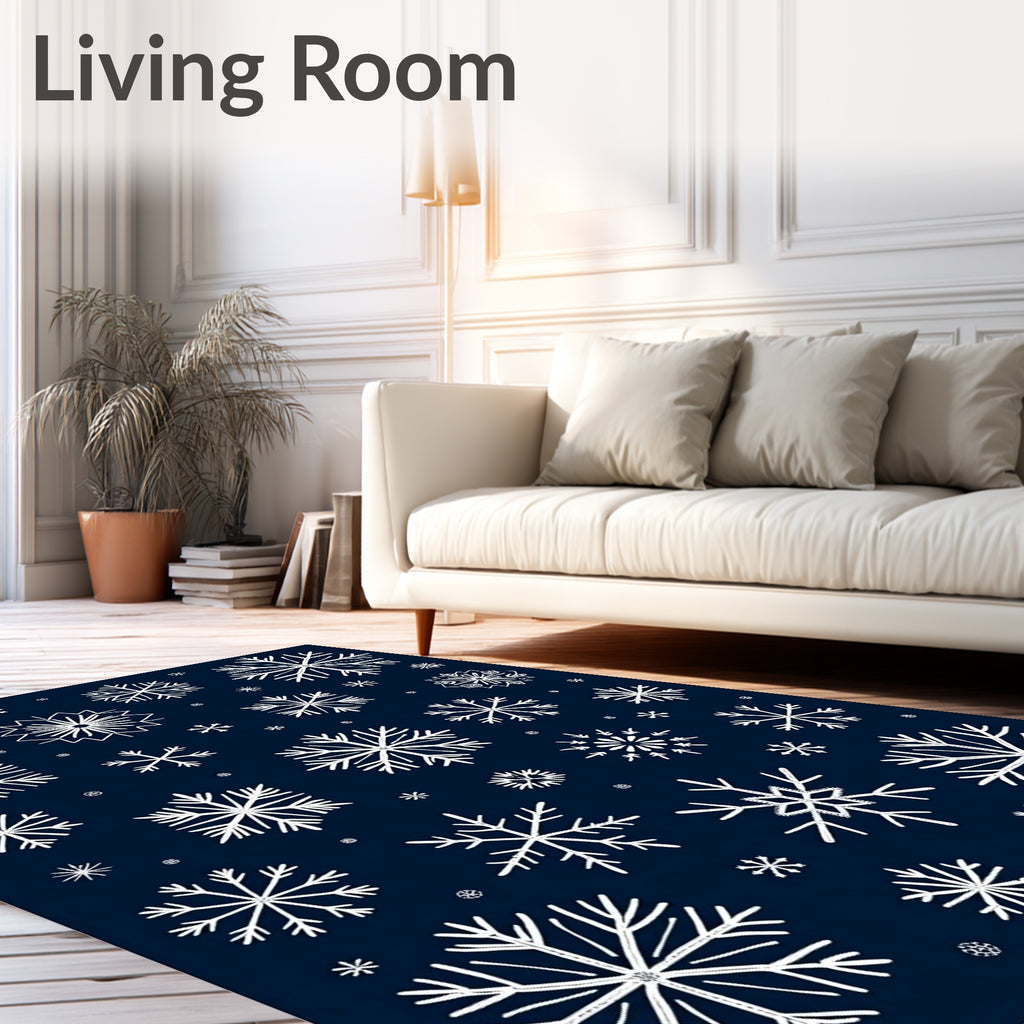 Midnight Blue White Snowflake Scatter Rug