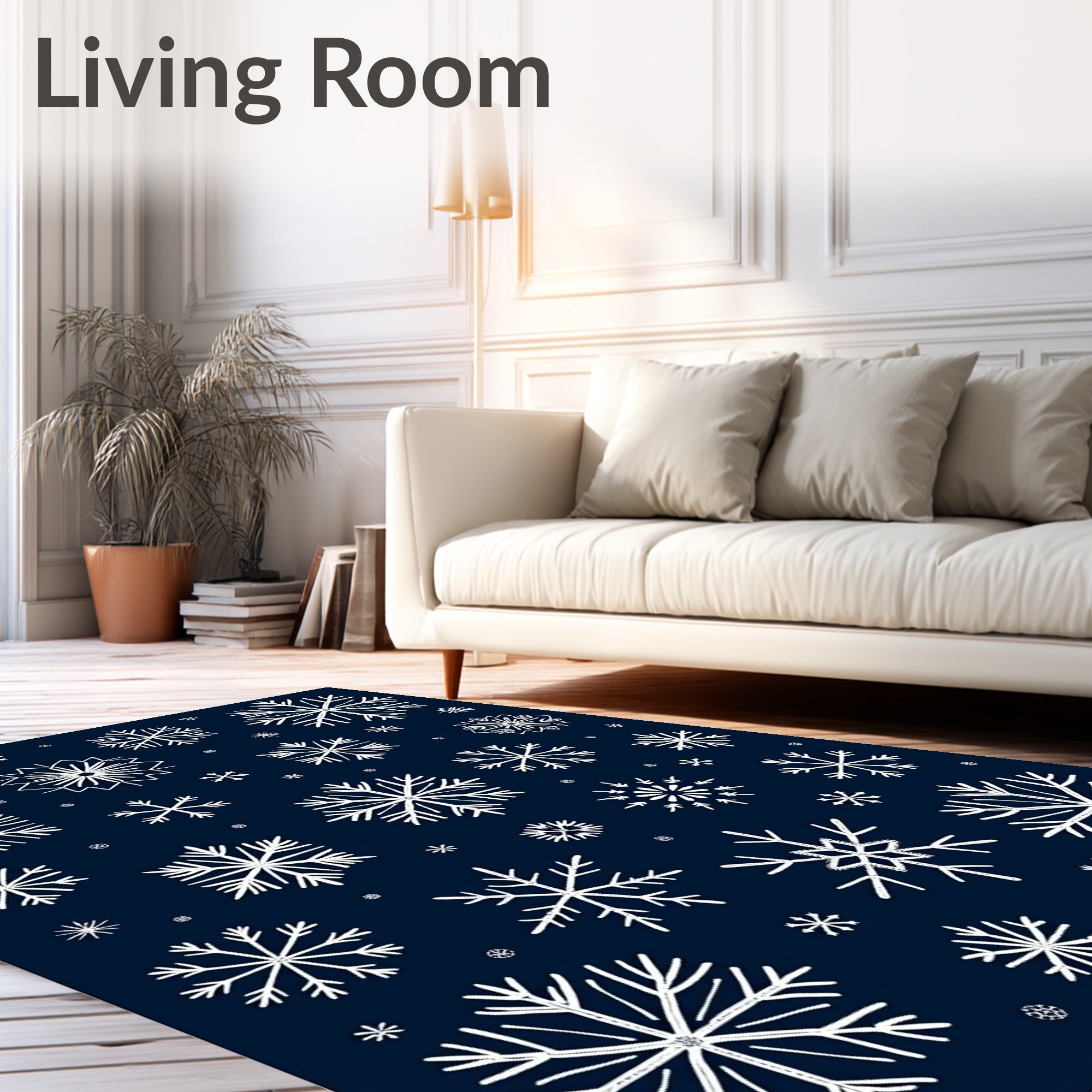 Midnight Blue White Snowflake Scatter Rug
