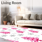 Whimsical Pink Grumpy Trees Snowflakes Rug