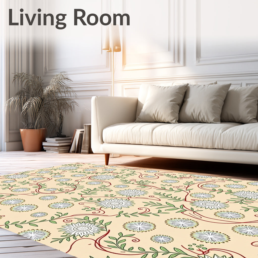 Cream Floral Vine Botanical Garden Rug