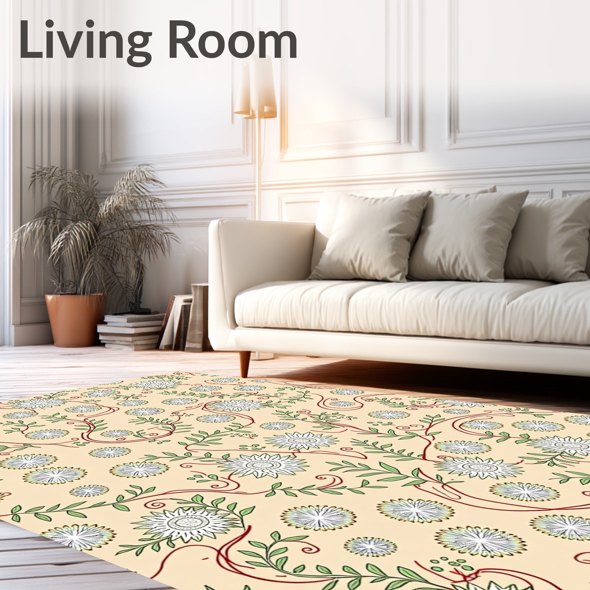 Cream Floral Vine Botanical Garden Rug