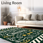 Festive Green Christmas Stars Script Rug