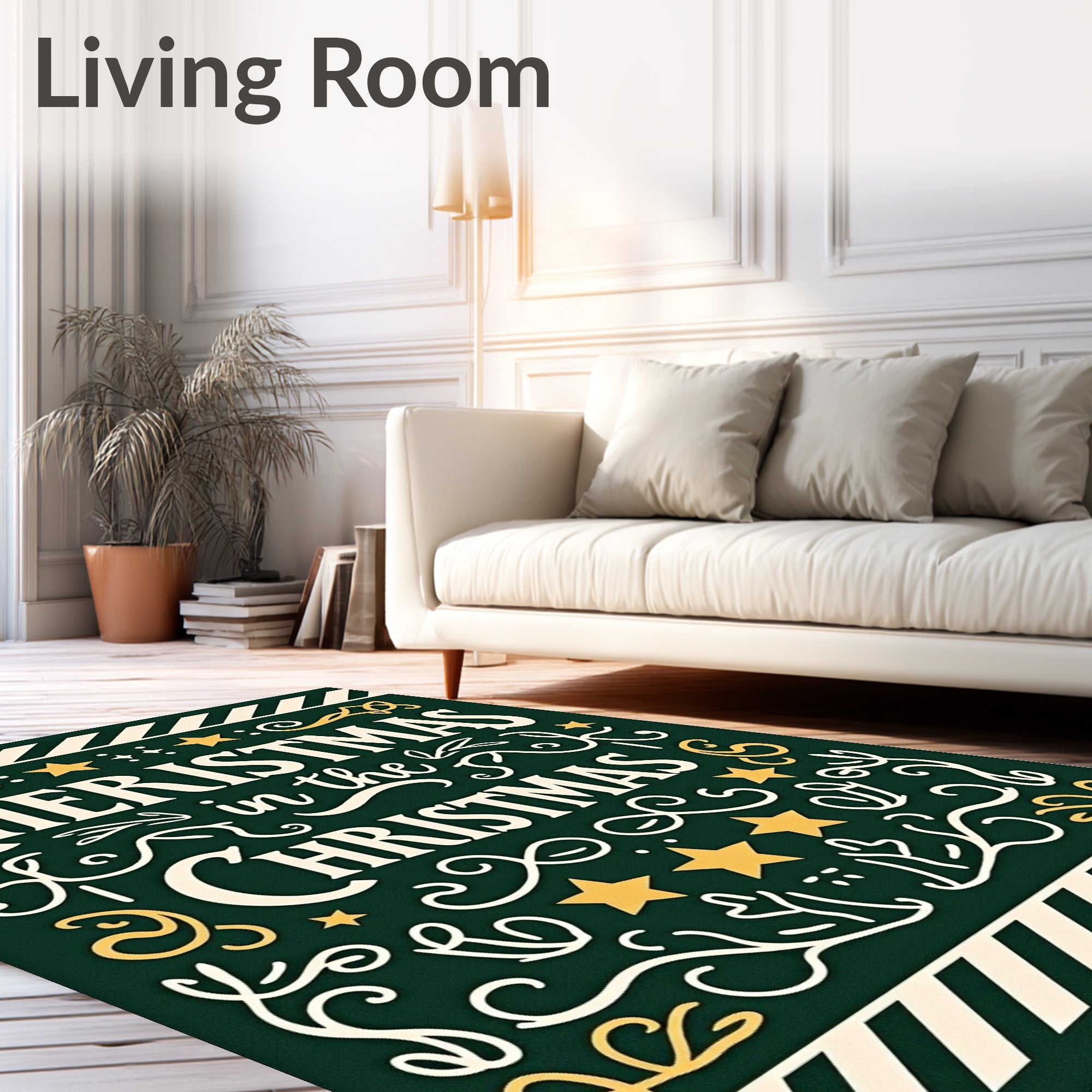 Festive Green Christmas Stars Script Rug