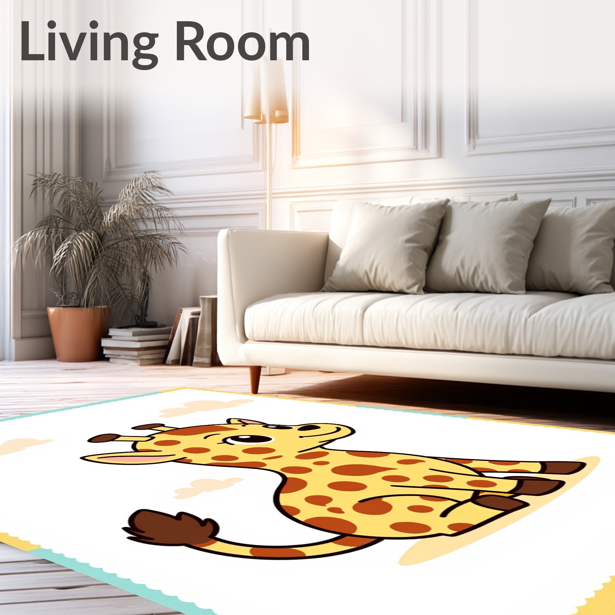 Cute Yellow Giraffe Sitting Under Clouds Rug