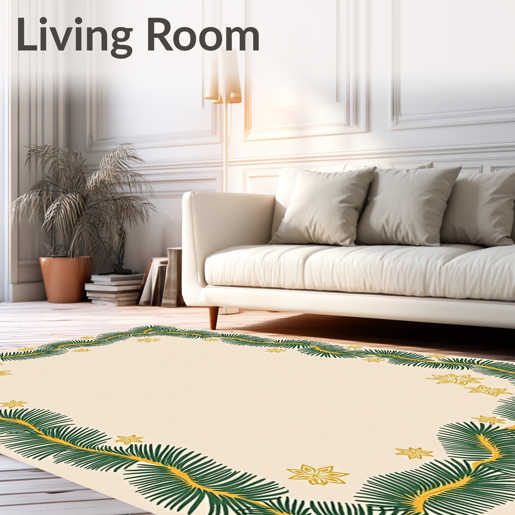 Green Pine Garland Gold Star Border Rug