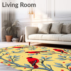 Red Birds Yellow Branch Berry Arrangement Rug