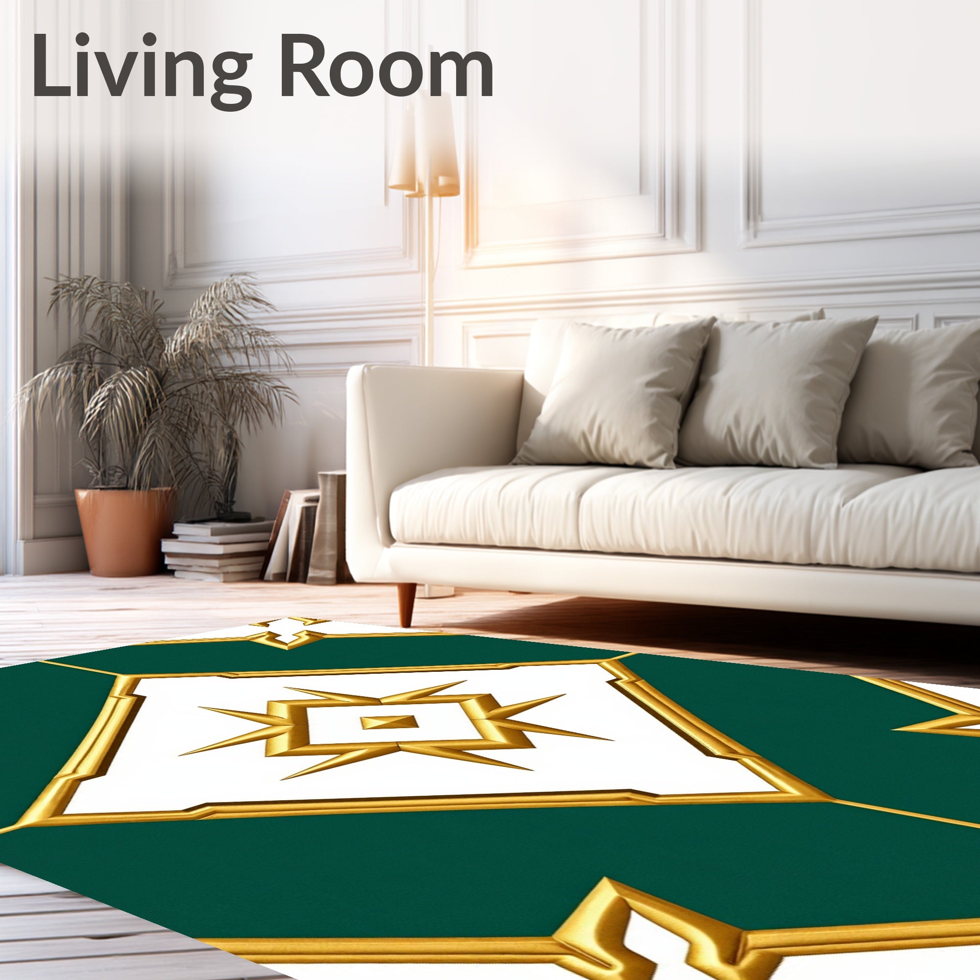 Ornate Gold Emerald Geometric Medallion Rug