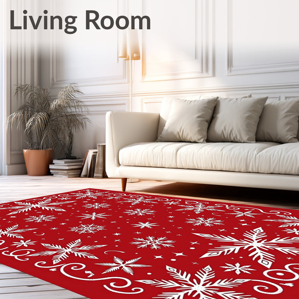 Festive Red White Snowflake Collage Rug